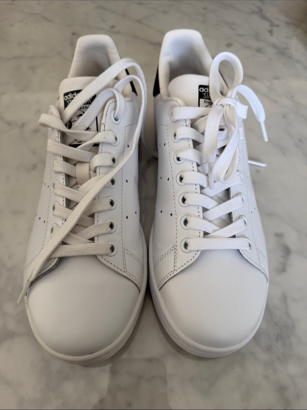 adidas White Leather Low-Top Sneakers with Black Heel Tab